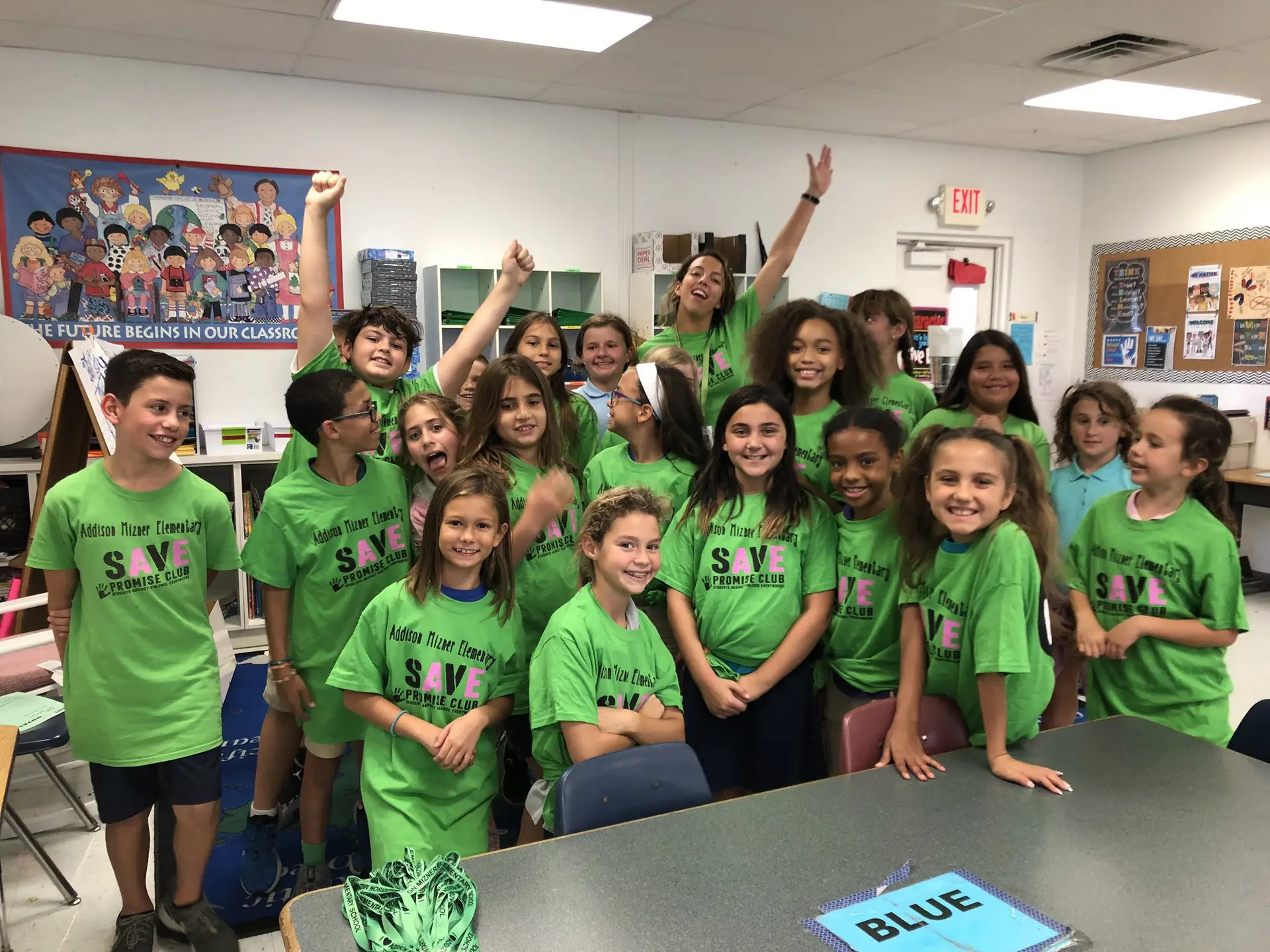 Addison Mintzer SAVE Club shirts great fun group with green