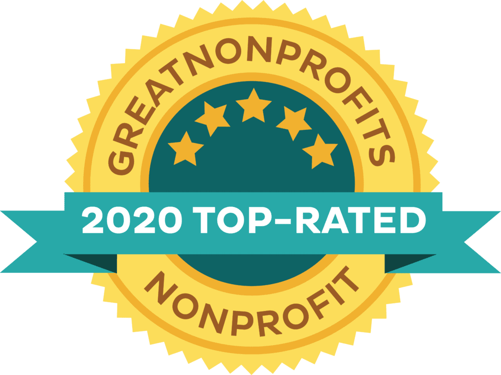 GreatNonprofits 2020 top-rated non profit award badge with five stars