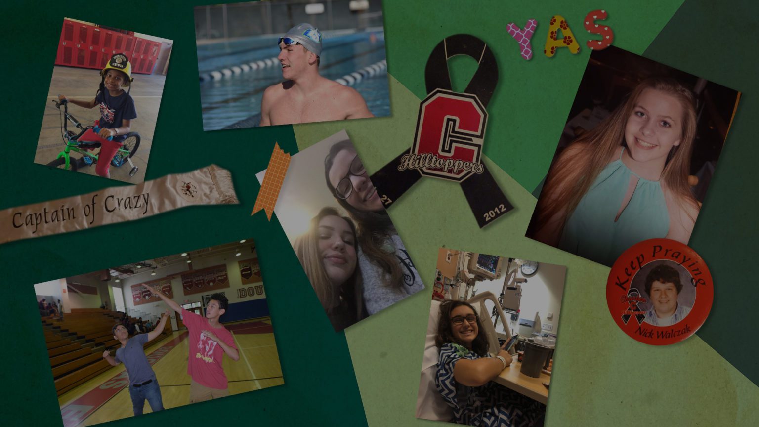 A collage of images of survivors and victims of school shootings. It looks like a scrapbook header in a school year book.