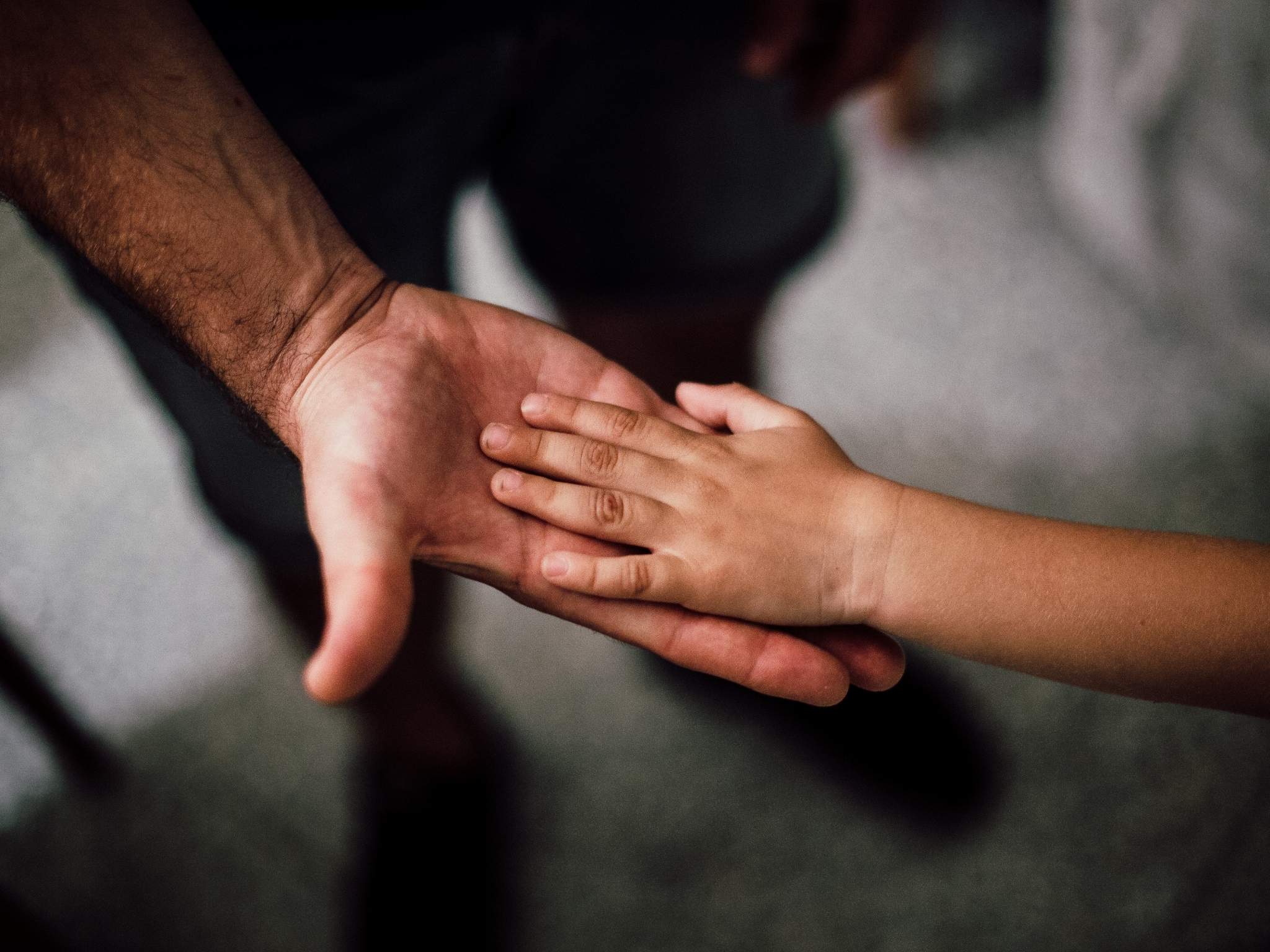 A child's hand in an adult's hand.