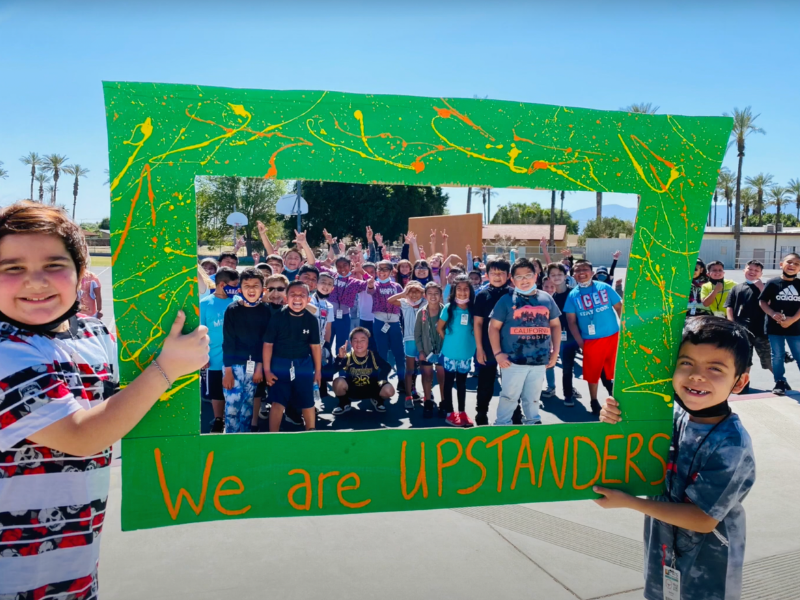 A group of young student upstanders from Lyndon B. Johnson Elementary School's week of Sandy Hook Promise's Say Something Week!