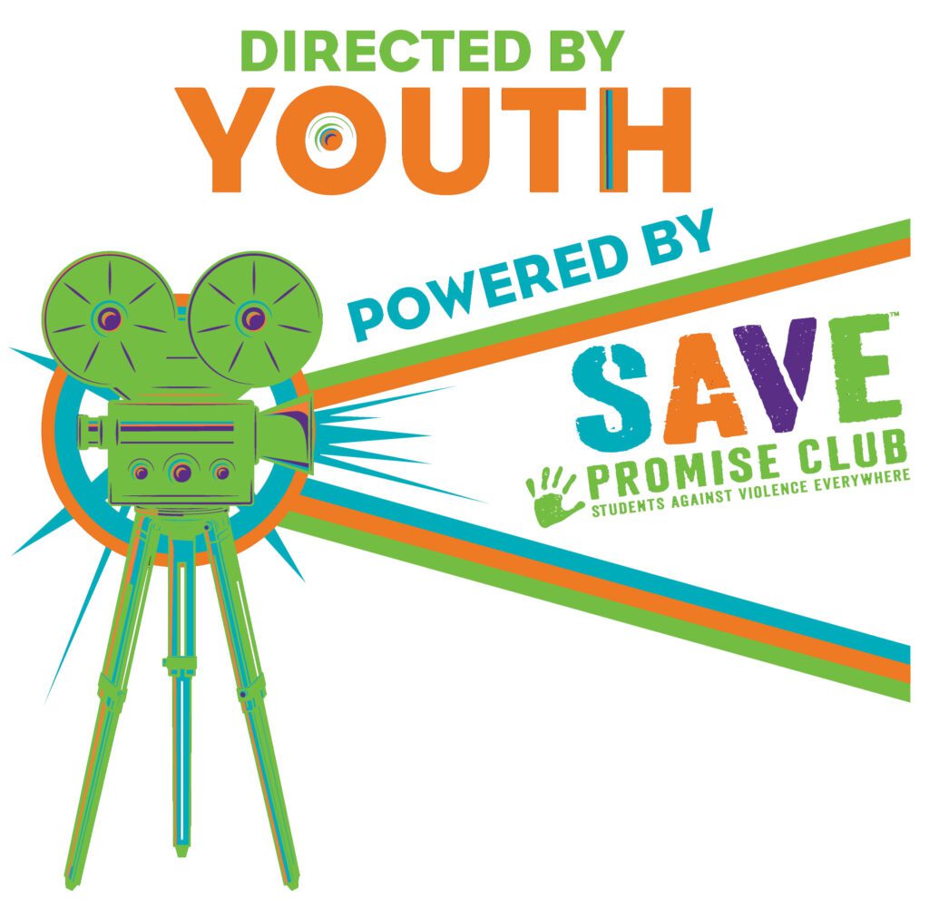Illustration of a film camera with the words: Directed by youth. Powered by Save Promise Club.
