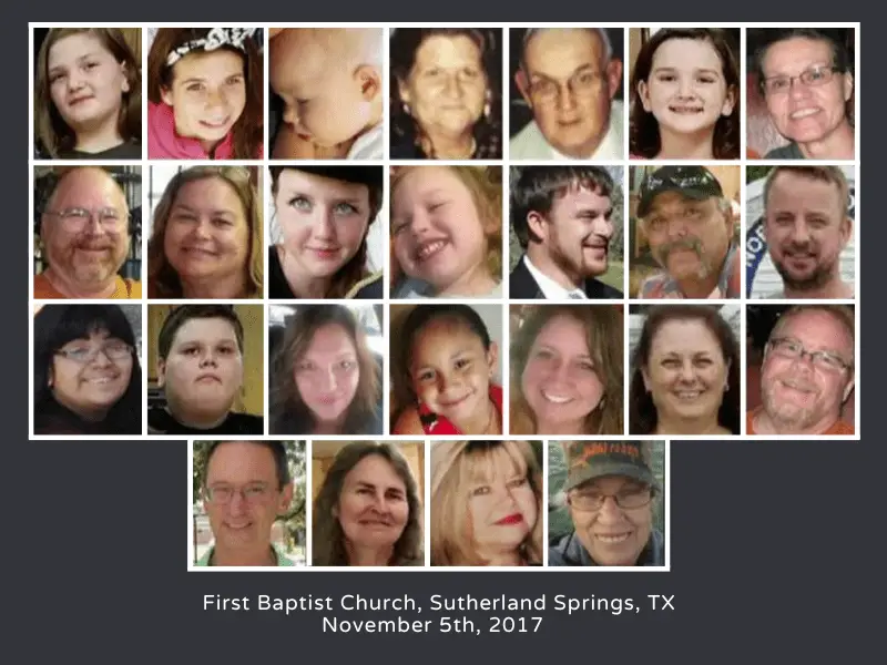 First Baptist Church, TX, 2017. Shooting victims