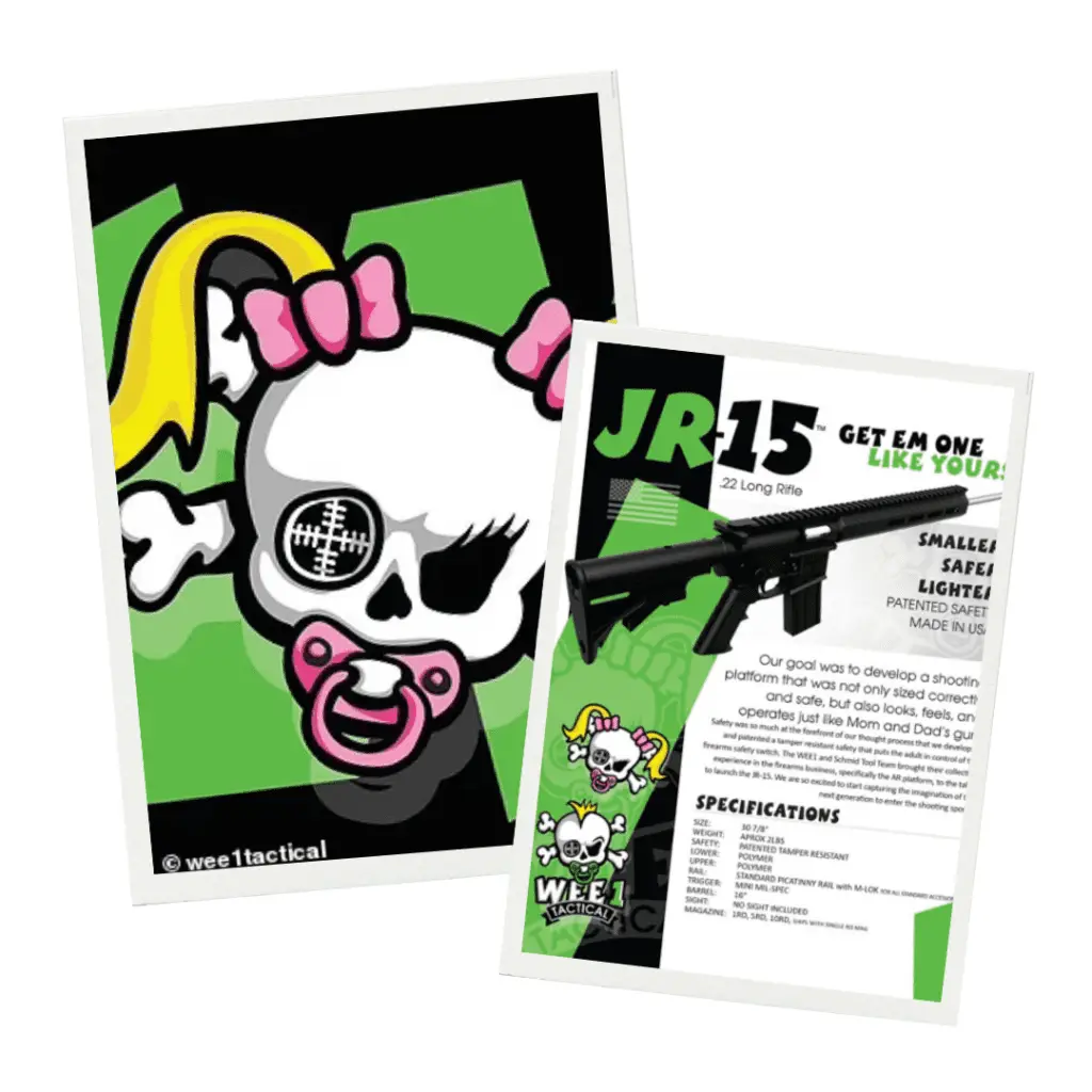 Firearm marketing and advertisement of the JR-15 semi-automatic rifle.